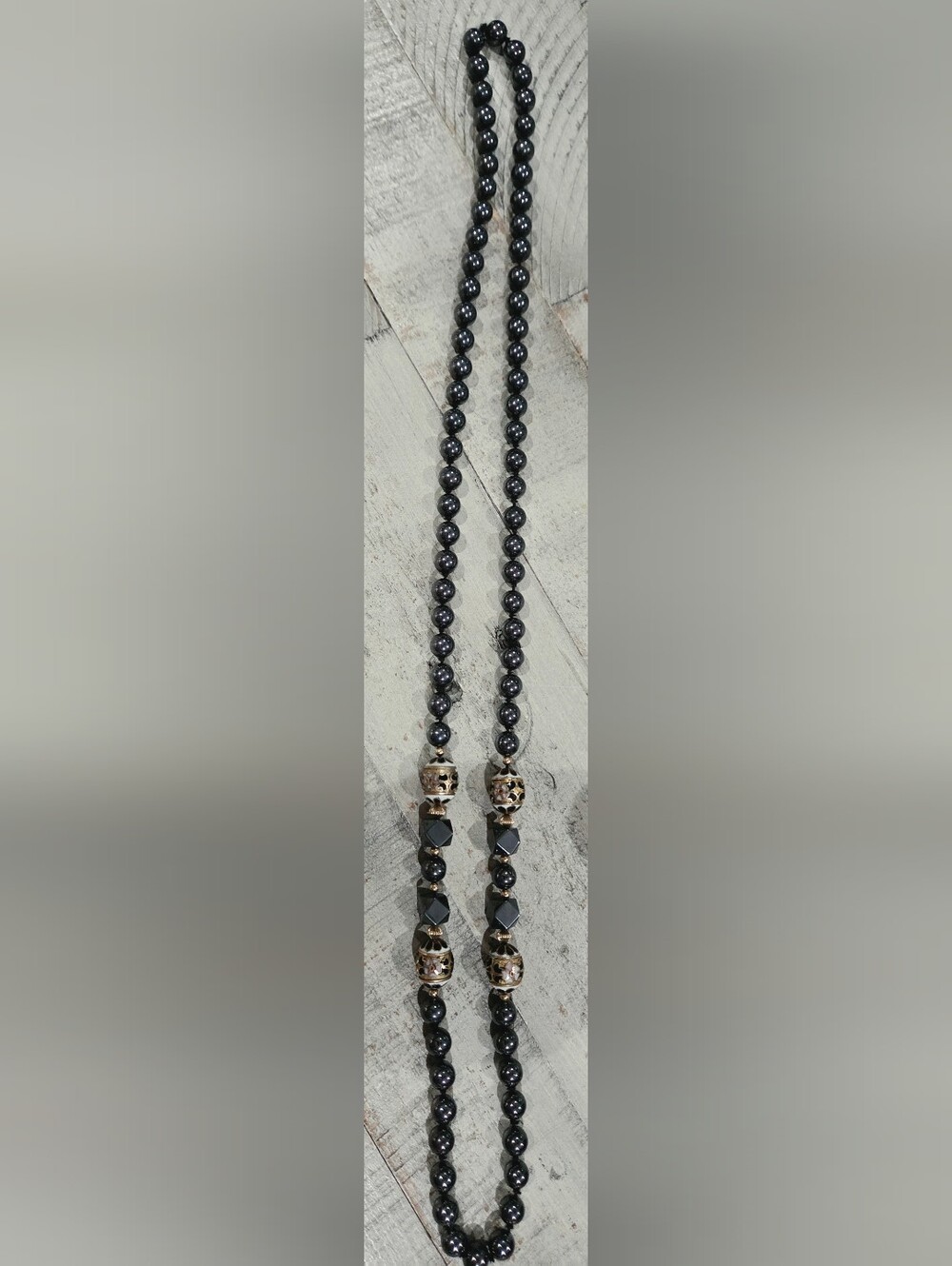 Beautiful 32" Hand Knotted Hermartite & Cloisonné